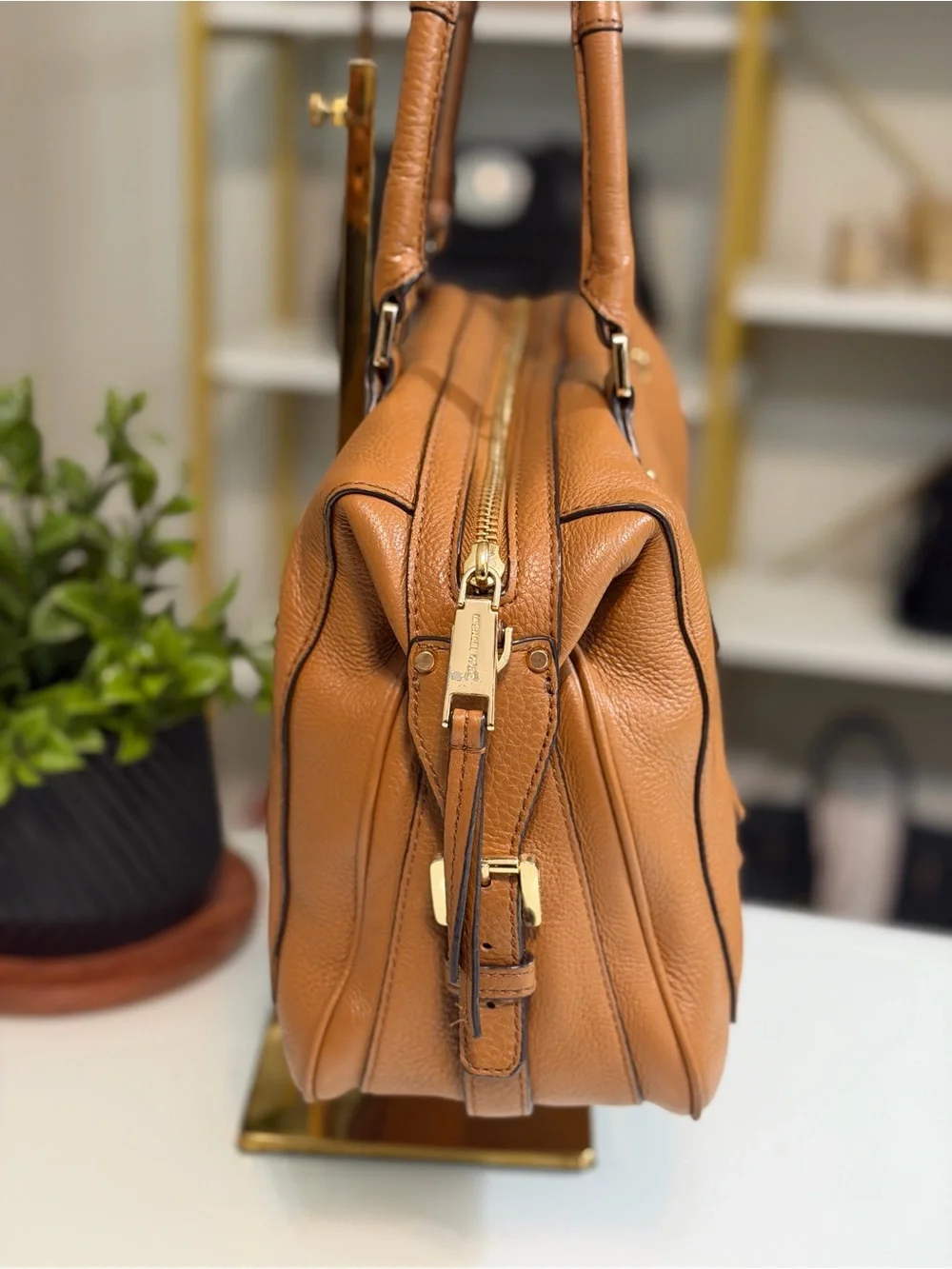 Michael Kors Julia Pebbled Leather Satchel with Scarf Accent